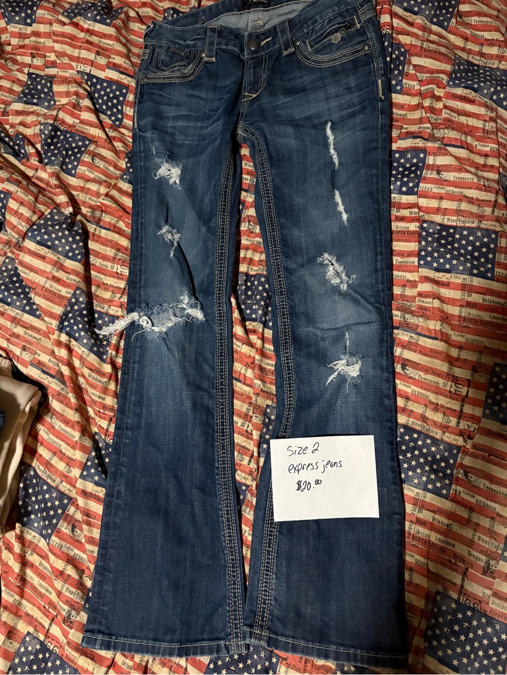 Women's Distressed Dark Blue Jeans - Size 2